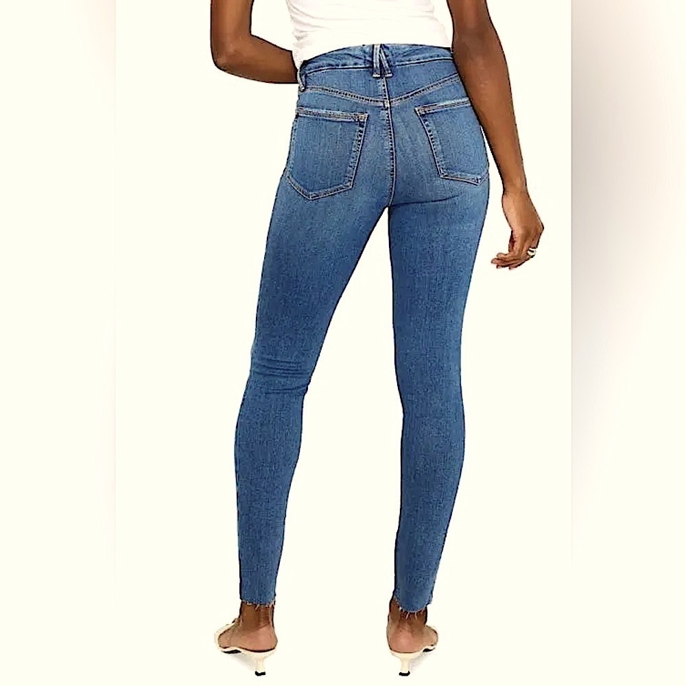 Good American Good Waist Skinny Jeans Raw Hem Plus Size Dark Blue - Picture 14 of 14